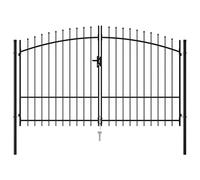 Porte de clôture à double battants avec pointes de lance en acier - 3 x 1,75 m - Noir - Haute barrière de sécurité pour jardin, terrasse et allée - Durable et résistante aux intempéries