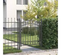 Porte de Clôture Acier Gris 125 x 100 cm avec Poteaux | Acier enduit poudre, sommet arqué, 2 poteaux, charnières, 3 clés, verrou clé, usage extérieur