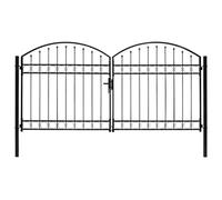 Porte de clôture Asen double porte avec extrémité arquée en acier 300 x 125 | Porte de jardin à double battant, finition en arc, acier, revêtu par pulvérisation, antirouille, résistant à la corrosion