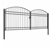 Porte de clôture Asen double porte avec extrémité arquée en acier 400 x 175 | Design à double battant, forme bombée, entretoises horizontales, revêtement en poudre, acier, jardin, cour, terrasse
