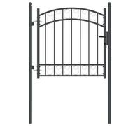 Porte de Clôture EMMEN 100 x 100 cm Acier Enduit Poudre Gris | Sommet arqué, deux poteaux, charnières, trois clés, verrou cier enduit poudre