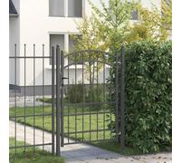 Porte de Clôture EMMEN 170 x 100 cm Acier Enduit Poudre Gris | Sommet arqué, deux poteaux, charnières, trois clés, verrous à pêne dormant, jardin terrasse, printemps été