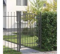 Porte de Clôture en Acier 200 x 100 cm Gris avec 2 Poteaux et 3 Clés | Acier enduit de poudre, résistant à la rouille, sommet arqué, verrous harnières fiables, usage extérieur