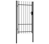 Porte de clôture simple battant avec pointes de lance - 1 x 1,75 m - Noir - Grille en acier solide pour jardin et terrain - Barrière de sécurité avec revêtement en poudre durable