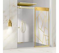 Porte de douche coulissante dorée modèle Atlas 140 x 205 cm Verre transparent avec motif sablé Compatible avec ouverture droite 140/150/160/170/180 cm