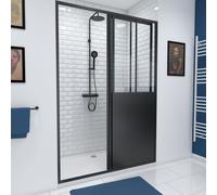 Porte de douche coulissante type Atelier 140x200cm - Profilés Noir Mat - WORKSHOP SLIDE