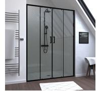 Porte de douche Double Coulissant 140x200 cm - Verre transparent - Profilé Noir - CRUSH