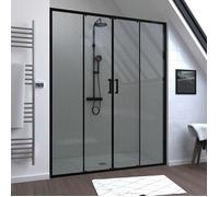 Porte de douche Double Coulissant 160x200 cm - Verre transparent - Profilé Noir - CRUSH
