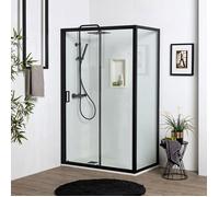 PORTE DE DOUCHE NICHE 140 CM AVEC PAROI FIXE 80 CM HAUTEUR 190 CM AVEC VERRE TRANSPARENT | CITY