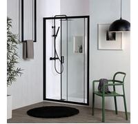 Kiamami Valentina - Porte de douche noir mat 140 cm niche avec porte coulissante | City