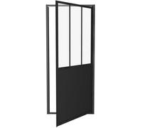 Gelco Porte de douche pivotante 90x200 – Style industriel, verre transparent, noir mat, réversible