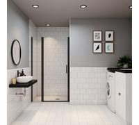 Porte de douche pivotante noire en niche 130x200cm porte de douche avec un élément fixe en verre securit anticalcaire