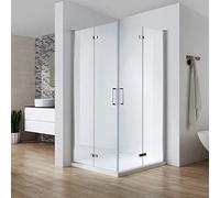 Porte de douche pliante d'angle avec entrée diagonale, 80 x 80 cm, porte pliante à 180°, double paroi pliante entrée d'angle, hauteur 195 cm, verre trempé de sécurité 6 mm, verre nano véritable, paroi