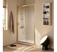 Porte de douche pour niche 100 cm or brossé avec panneau fixe et coulissant | City