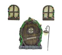 Porte de fée et fenêtres pour arbres, phosphorescente, décoration de terrasse, de cour, de pelouse, de fée, de fenêtre, de porte pour extérieur et jardin féérique miniature
