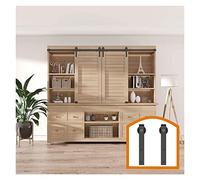 Porte de Grange, 2.5-8ft Personnalisé Style Intérieur Super Mini Grange coulissante Hardware Noir Rouleaux Placard Armoire de rangement Kit(4FT SIngle Door)