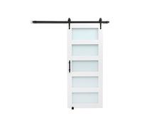VEVOR Porte de grange coulissante, 914 x 2134 mm, en panneau MDF et verre, kit de porte coulissante avec kit de quincaillerie, surface en PVC imperméable, facile à installer, cadre en H, pour salon