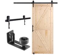 Porte de grange et kit de quincaillerie VEVOR, 91,4 x 213,4 cm Porte coulissante en bois, douce et silencieuse, kit de porte de grange avec guidage au sol 8 en 1 et poignée de porte, panneau en épicéa