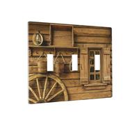 Porte de grange rustique à 3 interrupteurs à bascule triple plaque murale décorative western cowboy ferme en bois marron plaque frontale électrique de campagne vintage roue rurale cabine sud-ouest
