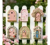 Porte de jardin de fée rose (2D), mini porte réaliste, convient pour la décoration de jardin, maison miniature, décoration de bureau, auto-adhésive, petite porte en bois, pot de fleurs en tronc d'arbr