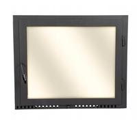 Porte de poêle 60x40 cm pour | Porte de four en acier avec vitre résistante à la chaleur | Sans rebord (flasque) | Charnières à droite | Porte de cheminée/four - 600 x 400 mm