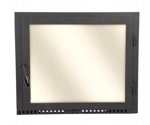 Porte de poêle 60x40 cm pour | Porte de four en acier avec vitre résistante à la chaleur | Sans rebord (flasque) | Charnières à droite | Porte de cheminée/four - 600 x 400 mm