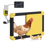 Porte de poulailler automatique alimentée par chauffage, design anti-pincement, ouvre-porte solaire pour poulailler, porte automatique avec trois modes d'alimentation pour poules et canards (noir)