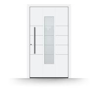 Porte d'entrée alu vitrée blanche, blanc signalisation RAL 9016, aluminium, 800 x 1750 mm, CarbonCore, Modèle Saint-Malo, configurer individuellement