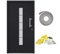 Porte d'entrée aluminium et PVC anthracite 100x200 cm, porte d'extérieur robuste avec vitrage isolant, serrure à 5 points, poignée inox, seuil aluminium pour maison sécurisée