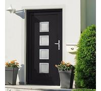 Porte d'entrée anthracite 108 x 200 cm PVC avec verrouillage à pomme champignon à 5 points, charnières réglables 3D, seuil en aluminium, vitrage de protection thermique, porte extérieure sécurisée