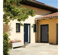 Porte d'entrée anthracite 108 x 208 cm, cadre en PVC, verrouillage à 5 points, charnières 3D, vitrage isolant, ouverture à gauche, haute sécurité pour l'entrée