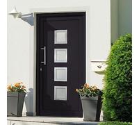 Porte d'entrée anthracite 108 x 208 cm, cadre en PVC, verrouillage à 5 points, charnières 3D, vitrage isolant, kit complet pour une entrée sûre