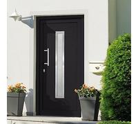 Porte d'entrée anthracite 98 x 190 cm, cadre en PVC, verrouillage 5 points, charnières 3D, vitrage isolant, kit complet