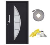 Porte d'entrée anthracite 98 x 208 cm avec taille 5 points | Kit complet poignées, verre arqué isolant, ouverture intérieure gauche, cadre PVC 70 mm