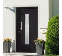 Porte d'entrée anthracite 98 x 208 cm, cadre en PVC, verrouillage 5 points, ouverture gauche, charnières 3D, verre de sécurité, UD 1,4 W/m²K, pour maison