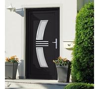 Porte d'entrée anthracite 98 x 208 cm PVC, cadre 70 mm, charnières 3D, verrouillage 5 points, seuil en aluminium, vitrage isolant, ouverture à droite, extérieur