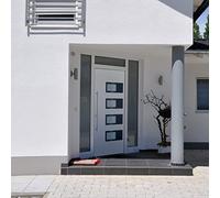 Porte d'entrée blanche 100 x 200 cm en aluminium et PVC avec serrure de sécurité à 5 voies, vitrage de protection thermique ISO, charnières réglables, tôle d'aluminium revêtue par pulvérisation