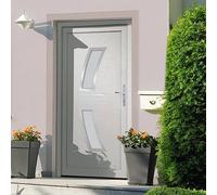 Porte d'entrée blanche 108 x 200 cm en PVC, ouverture droite, profil 70 mm, charnières 3D, porte d'entrée sûre pour la maison, résistante aux intempéries, kit de montage inclus