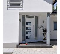 Porte d'entrée blanche 110 x 210 cm, cadre en aluminium PVC, serrure de sécurité 5 voies, charnières réglables, ouverture à droite, haute isolation thermique