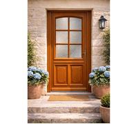 Porte d'entree Bois vitree, Marine, H,200xl,80 p,gauche + Poignee Et Barillet (ref 010403RFP)Cotes Tableau