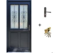 Porte d'entree Bois vitree, Sobra, H,215xl,90 p,gauche + Poignee Et Barillet (ref 010403FP) Cote Tableau