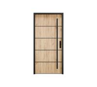 Porte d'entrée en acier pleine et inox H207 x L100 cm effet chêne - poussant gauche - LUSADA