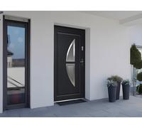 Porte d'entrée en acier vitrée avec inox H207 x L100 cm anthracite - poussant gauche - COVAS