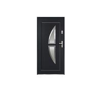 Porte d'entrée en acier vitrée avec inox H207 x L100 cm anthracite - épaisseur 55 mm - poussant gauche - COVAS