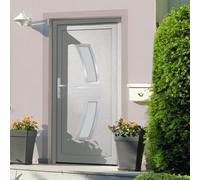 Porte d'entrée en PVC blanc 108 x 208 cm avec charnières réglables 3D, verrouillage à 5 points, seuil en aluminium, vitrage isolant pour une entrée sûre de la maison et une utilisation extérieure