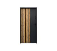 Porte d'entrée pleine en acier H207 x L100 cm - Noir avec rayures effet chêne - poussant gauche - COBRITA