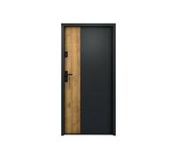 Porte d'entrée pleine en acier H207 x L100 cm - Noir et effet chêne - poussant droit - MABENA