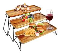 Porte - Dessert en Bois 3 pcs, Plateau Porte - Cupcake, Idéal pour Les Fêtes, Pique - Nique, Présentoir Alimentaire Pliable Portable (Couleur Bois, Chapitre A)
