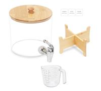 Porte-détergent, distributeur de détergent transparent avec robinet et couvercle, rangement détergent avec support en bois et tasse à mesurer, poudre à lessive en plastique, boîte de rangement pour