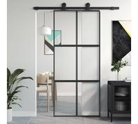 vidaXL Porte intérieure mince noir verre trempé aluminium